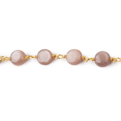 8mm Peach & Chocolate Moonstone puffy coin Vermeil Chain by the foot 23 beads
