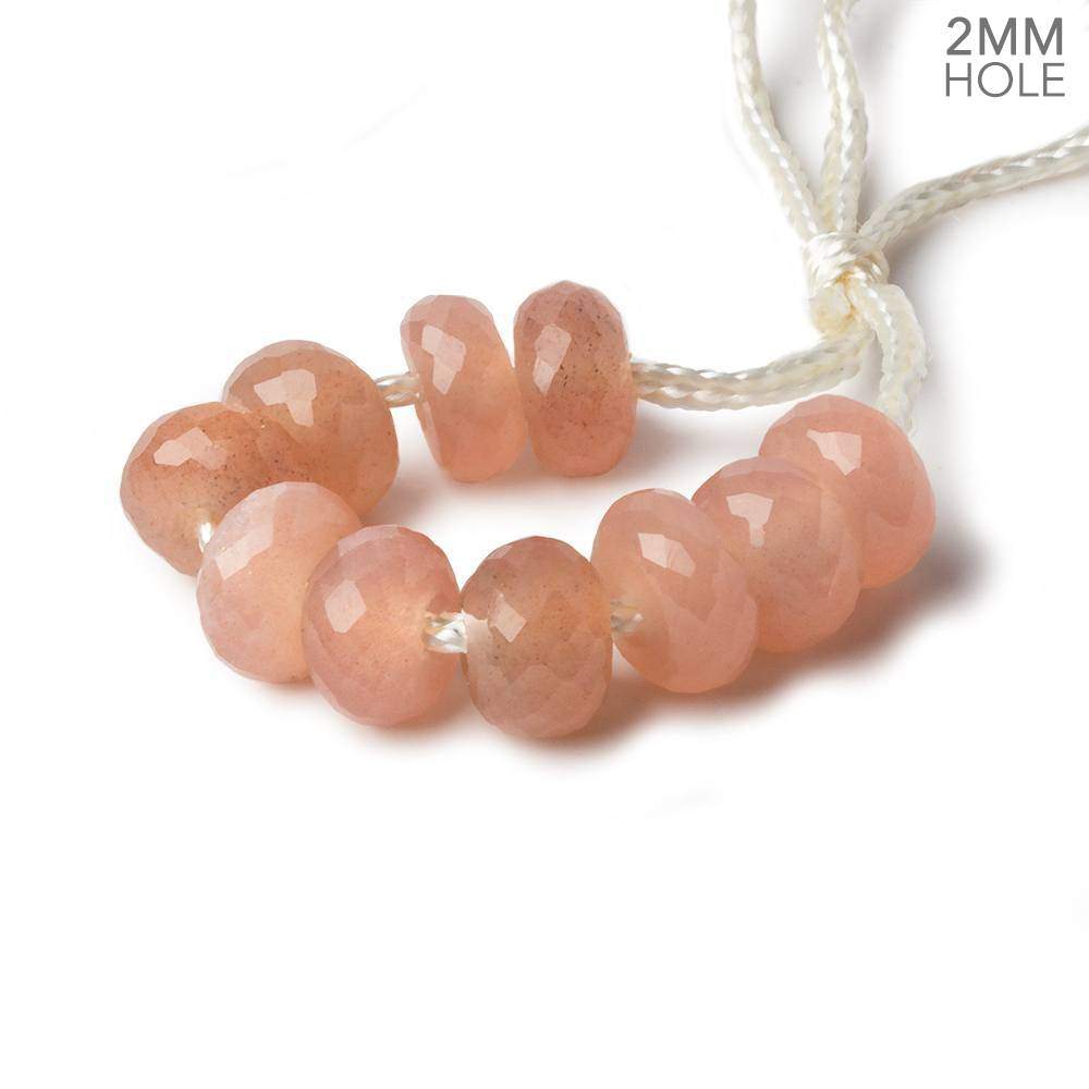 8mm Peach Moonstone 2mm Large Hole Faceted Rondelle Bead Set of 10