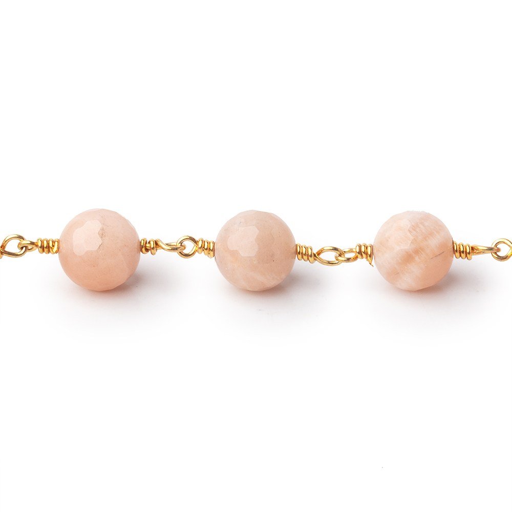 8mm Peach Moonstone Faceted Rounds on Gold Plated Chain