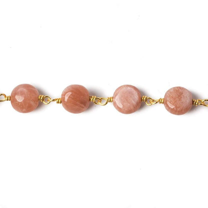 8mm Peach Moonstone puffy coin Vermeil Chain by the foot 23 beads