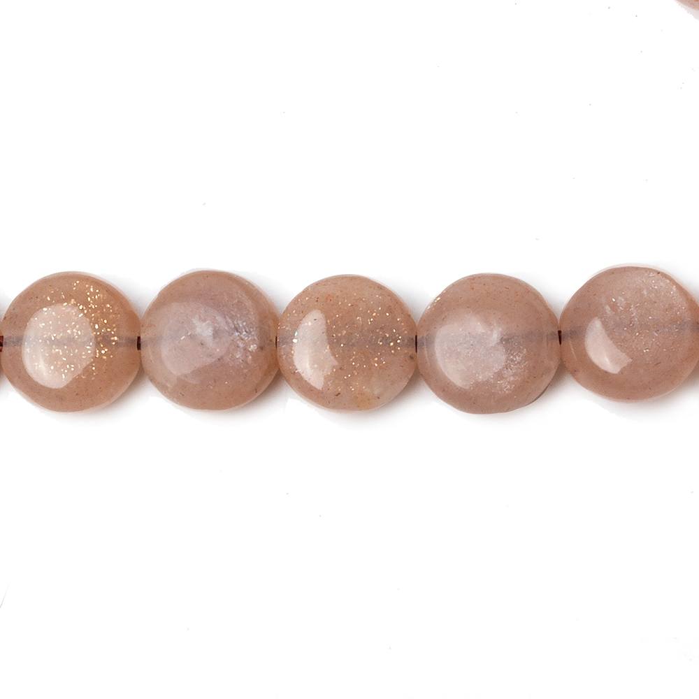 8mm Peachy Brown Moonstone Plain Coins 16 inch 50 beads AA