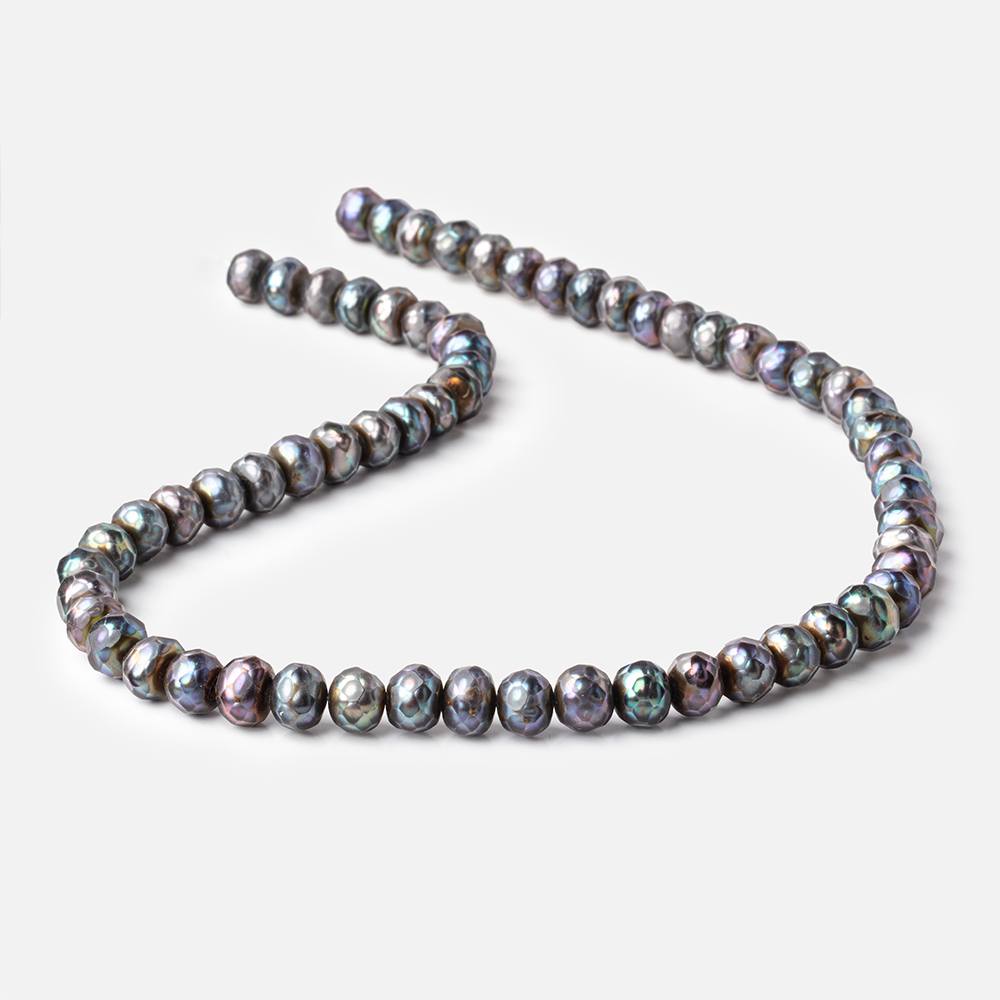 8mm Peacock Faceted Button Freshwater Pearls 16 inch 64 pieces