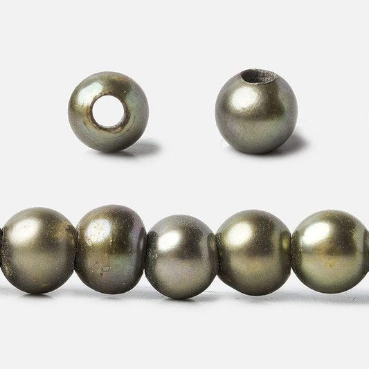 8mm Peacock Green Large Hole Off Round Freshwater Pearl 2.5mm drill hole, 15 inch, 64 pieces