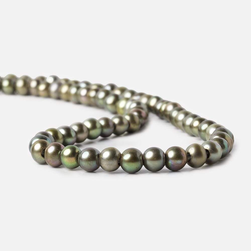 8mm Peacock Green Large Hole Off Round Freshwater Pearl 2.5mm drill hole, 15 inch, 64 pieces