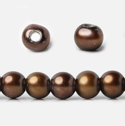 8mm Pecan Brown Large Hole Off Round Pearl 2.5mm drill hole, 15 inch, 64 pieces