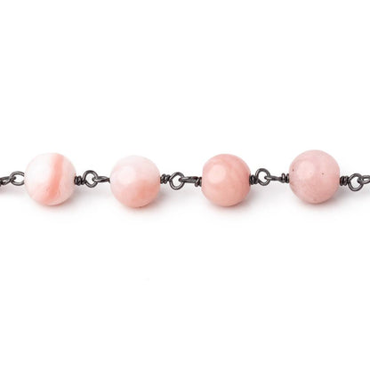 8mm Pink Peruvian Opal Plain Round Beads on Black Gold over .925 Silver Chain