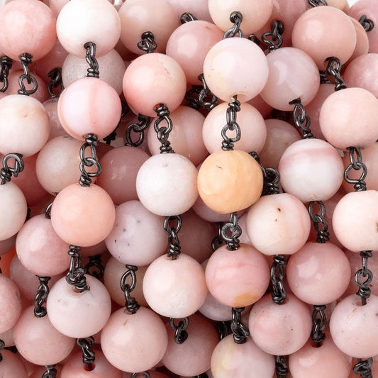 8mm Pink Peruvian Opal Plain Round Beads on Black Gold over .925 Silver Chain