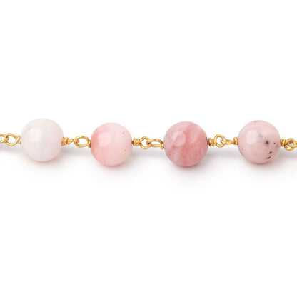 8mm Pink Peruvian Opal Plain Round Beads on Vermeil Chain