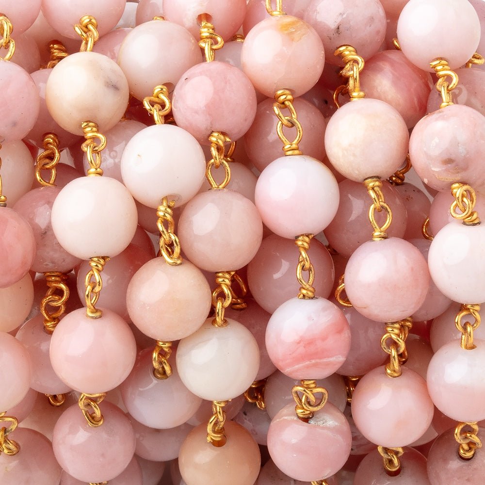 8mm Pink Peruvian Opal Plain Round Beads on Vermeil Chain