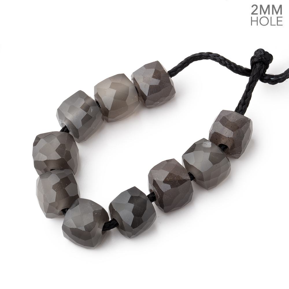 8mm Platinum Grey Moonstone 2mm Large Hole Faceted Cube Beads Set of 10