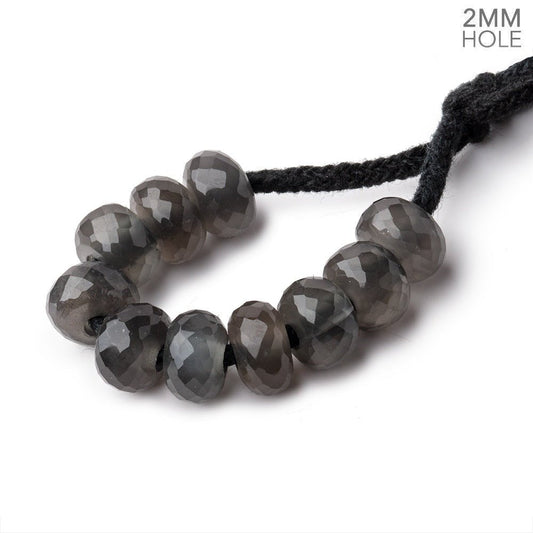 8mm Platinum Grey Moonstone 2mm Large Hole Faceted Rondelle Bead Set of 10