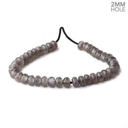 8mm Platinum Grey Moonstone 2mm Large Hole Faceted Rondelles 7 inch 36 Beads