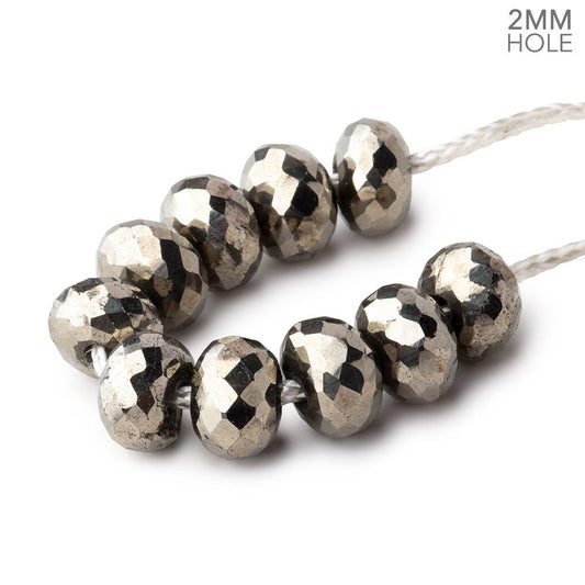 8mm Pyrite 2mm Large Hole Faceted Rondelle Set of 10