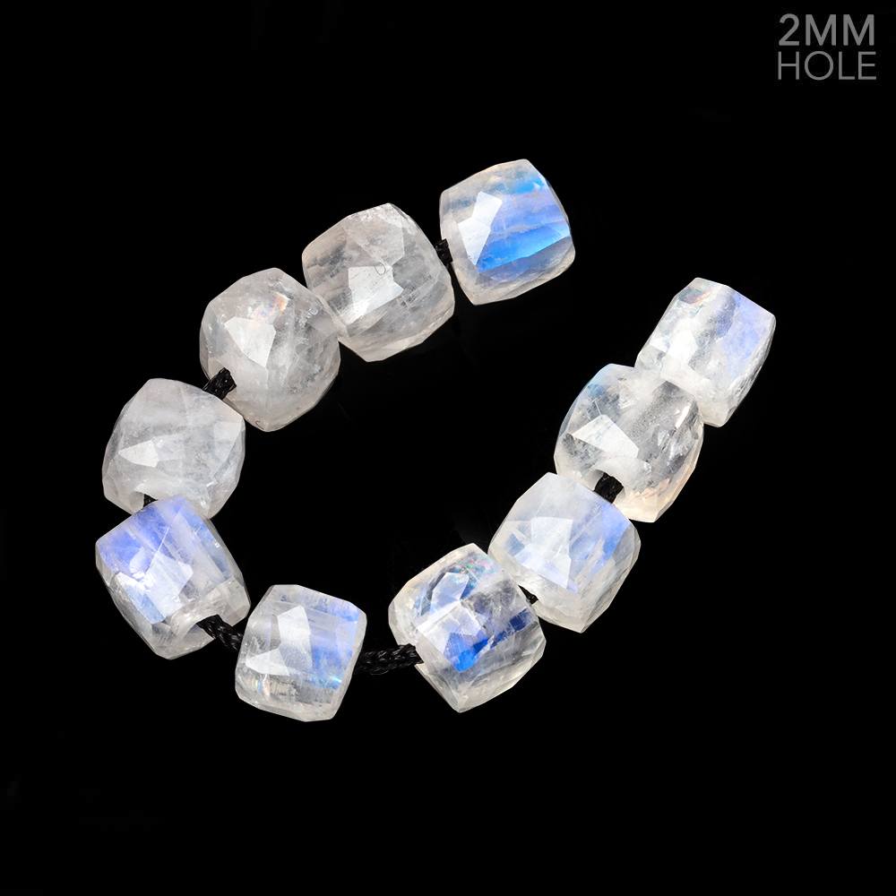 8mm Rainbow Moonstone 2mm Large Hole Faceted Cube Beads Set of 10