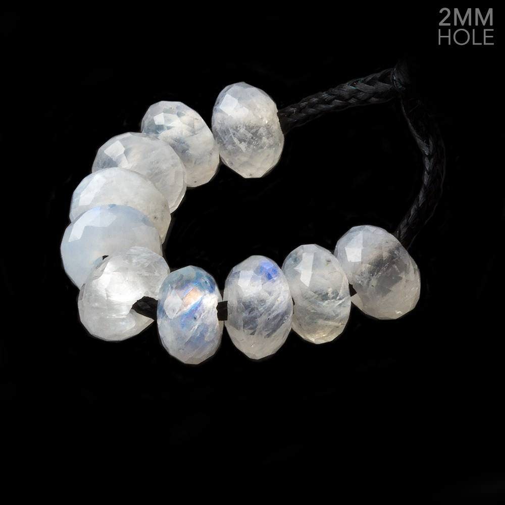 8mm Rainbow Moonstone 2mm Large Hole Faceted Rondelle Bead Set of 10