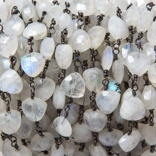 8mm Rainbow Moonstone triangle Black Gold plated Chain by the foot 22pcs