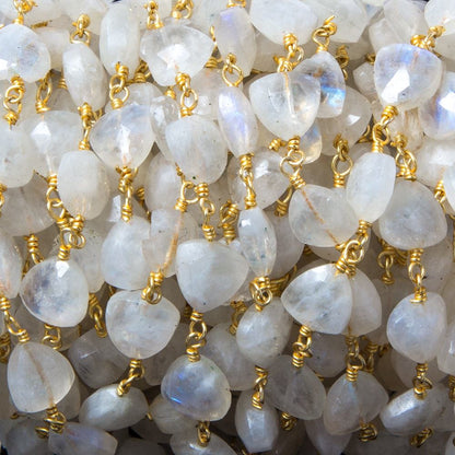 8mm Rainbow Moonstone triangle Gold plated Chain by the foot 22pcs