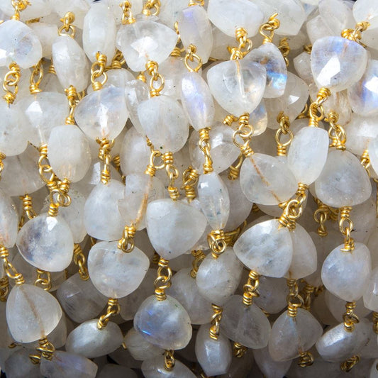 8mm Rainbow Moonstone triangle Gold plated Chain by the foot 22pcs