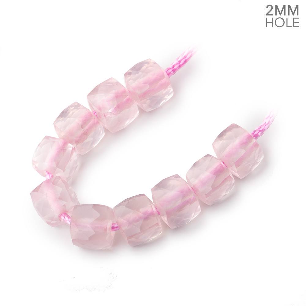 8mm Rose Quartz 2mm Large Hole Faceted Cube Beads Set of 10
