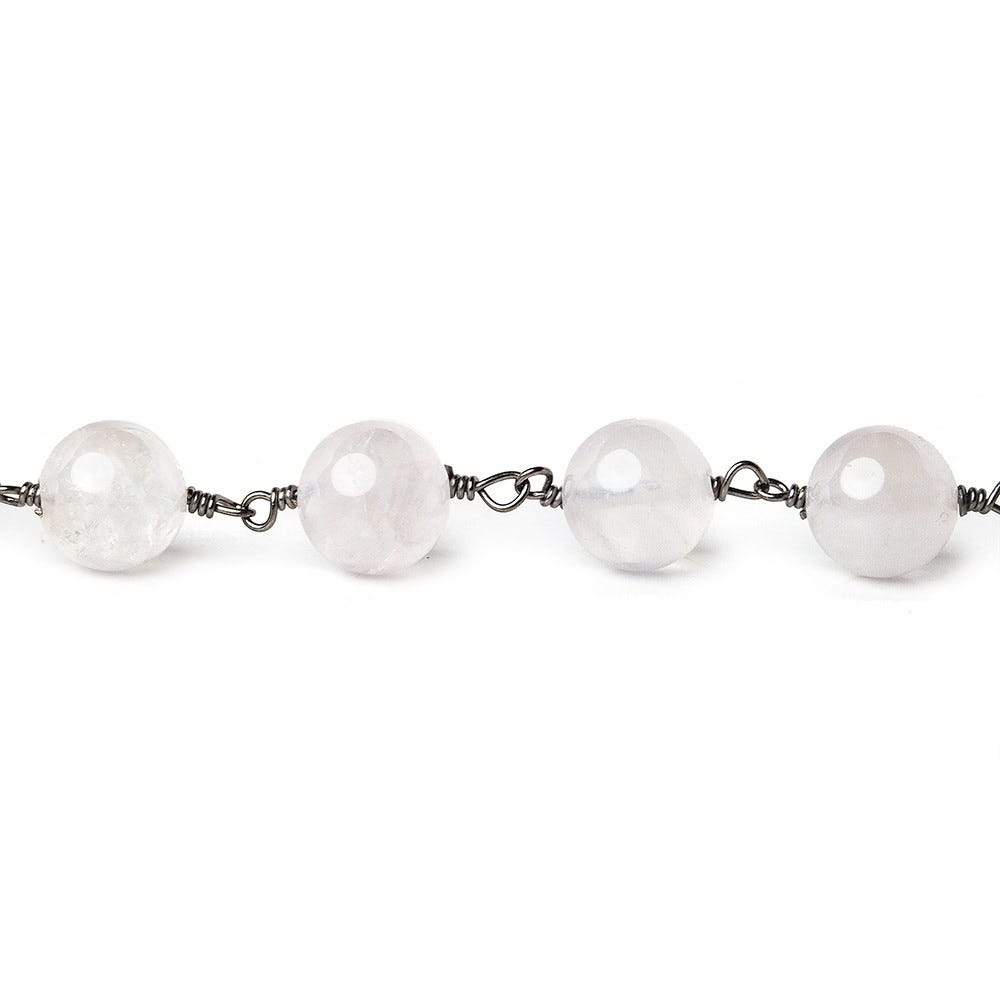 8mm Rose Quartz plain round Black Gold plated Chain by the foot 22 pieces