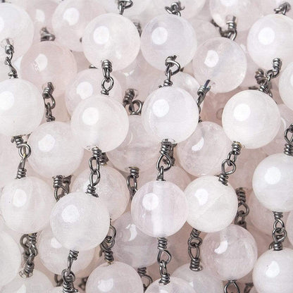 8mm Rose Quartz plain round Black Gold plated Chain by the foot 22 pieces