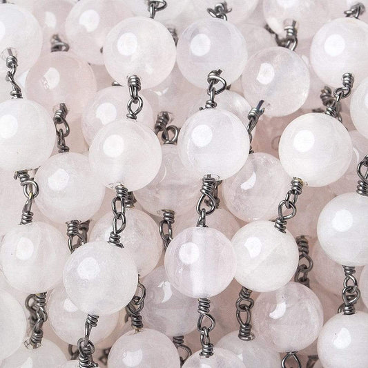 8mm Rose Quartz plain round Black Gold plated Chain by the foot 22 pieces