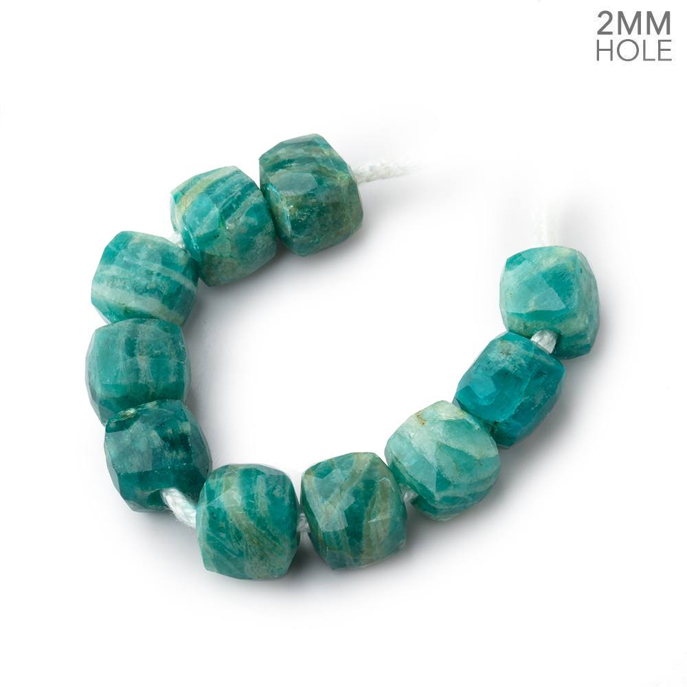 8mm Russian Amazonite 2mm Large Hole Faceted Cube Beads Set of 10
