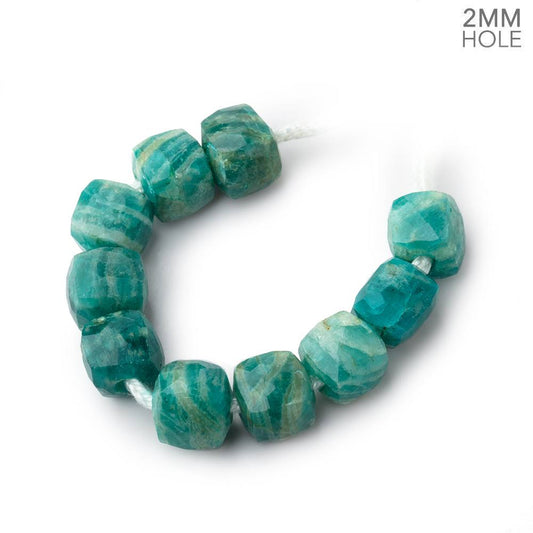 8mm Russian Amazonite 2mm Large Hole Faceted Cube Beads Set of 10