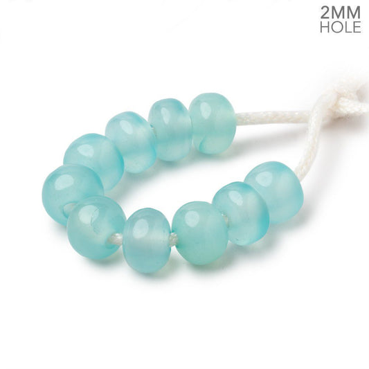 8mm Seafoam Blue Chalcedony 2mm Large Hole Plain Rondelle Set of 10