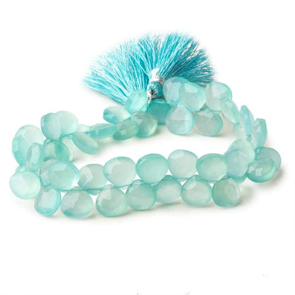 8mm Seafoam Blue Chalcedony faceted hearts 8 inch 49 beads