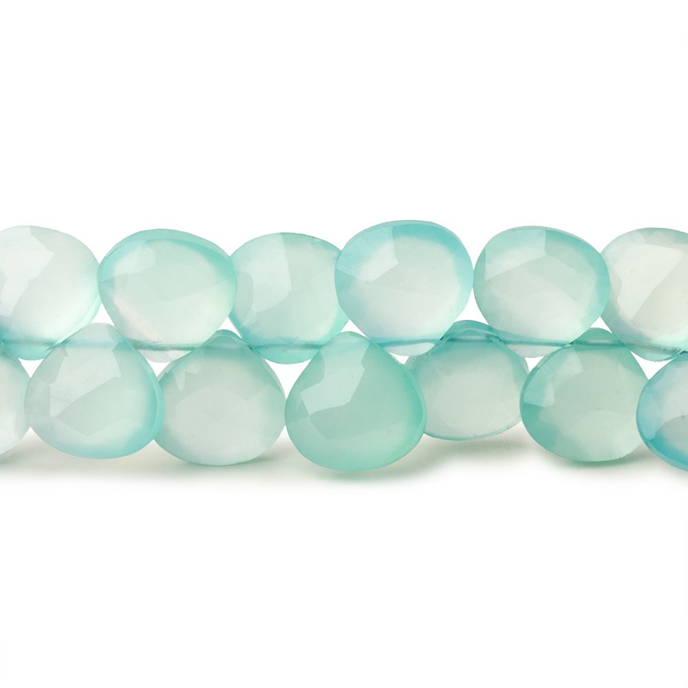 8mm Seafoam Blue Chalcedony faceted hearts 8 inch 49 beads