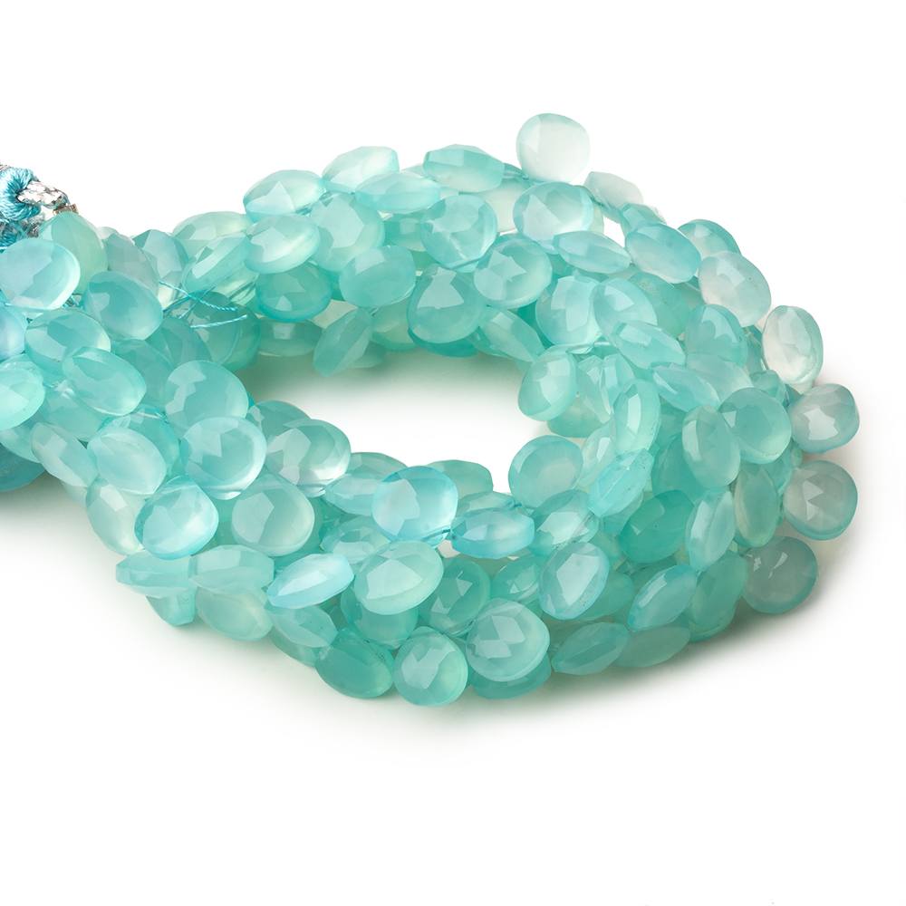 8mm Seafoam Blue Chalcedony faceted hearts 8 inch 49 beads