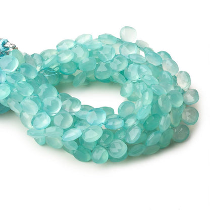 8mm Seafoam Blue Chalcedony faceted hearts 8 inch 49 beads