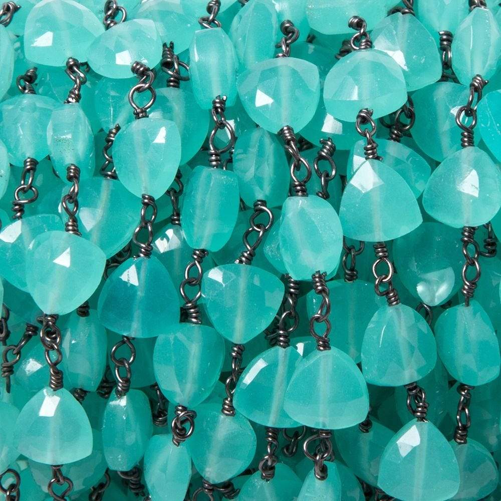 8mm Seaglass Blue Chalcedony triangle Black Gold plated Chain by the foot 22pcs