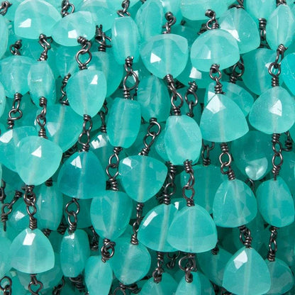 8mm Seaglass Blue Chalcedony triangle Black Gold plated Chain by the foot 22pcs