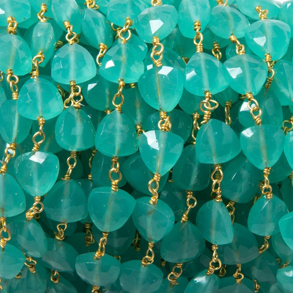 8mm Seaglass Blue Chalcedony triangle Gold plated Chain by the foot 22pcs