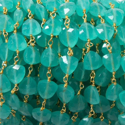 8mm Seaglass Blue Chalcedony triangle Gold plated Chain by the foot 22pcs