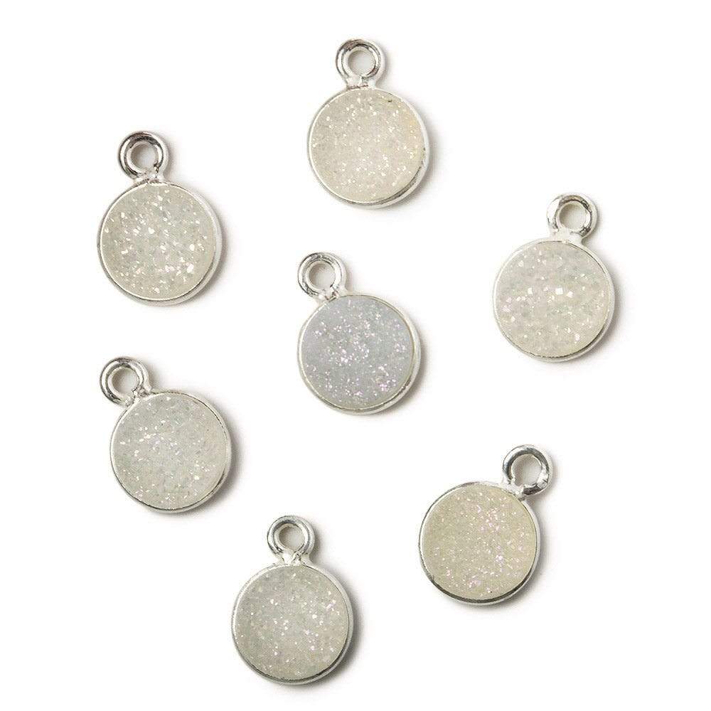 8mm Silver .925 Bezel Mystic Pearl White Drusy Coin Pendant 1 piece