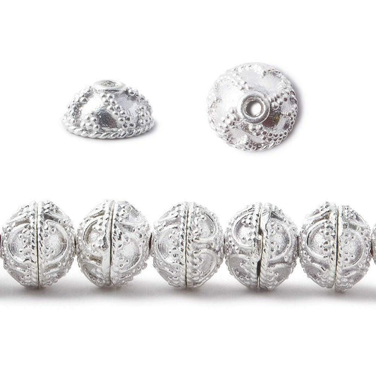 8mm Silver Plated Copper Bead Cap Persian Design 8 inch 58 pieces