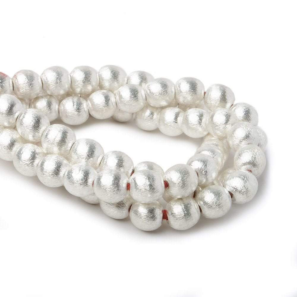 8mm Silver plated Copper Brushed Round Beads 8 inch 25 pcs