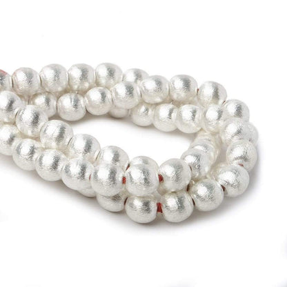 8mm Silver plated Copper Brushed Round Beads 8 inch 25 pcs