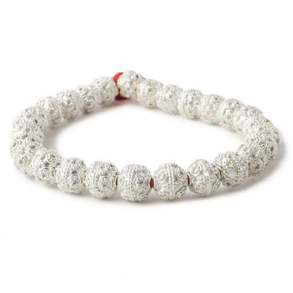 8mm Silver Plated Copper Round Bead Miligrain Circles 8 inch 27 pieces