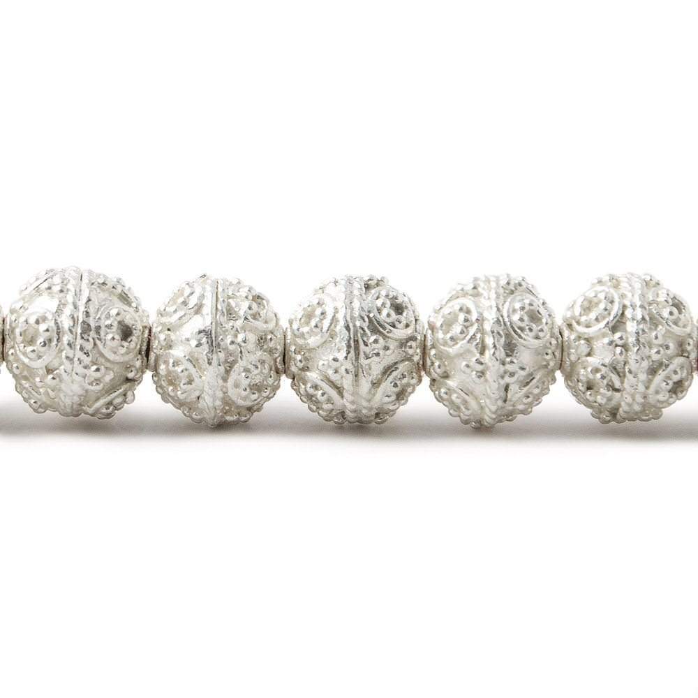 8mm Silver Plated Copper Round Bead Miligrain Circles 8 inch 27 pieces