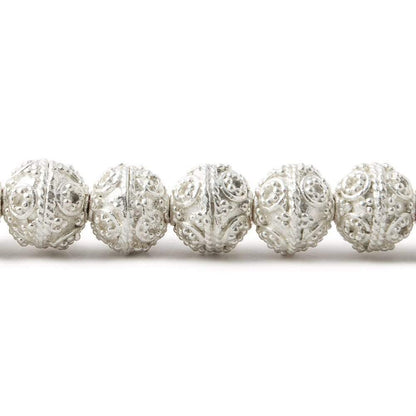 8mm Silver Plated Copper Round Bead Miligrain Circles 8 inch 27 pieces