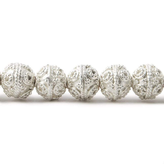 8mm Silver Plated Copper Round Bead Miligrain Circles 8 inch 27 pieces