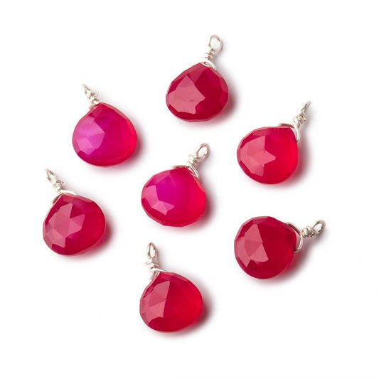 8mm Silver Wire Wrapped Berry Pink Chalcedony Faceted Heart 1 Focal Pendant