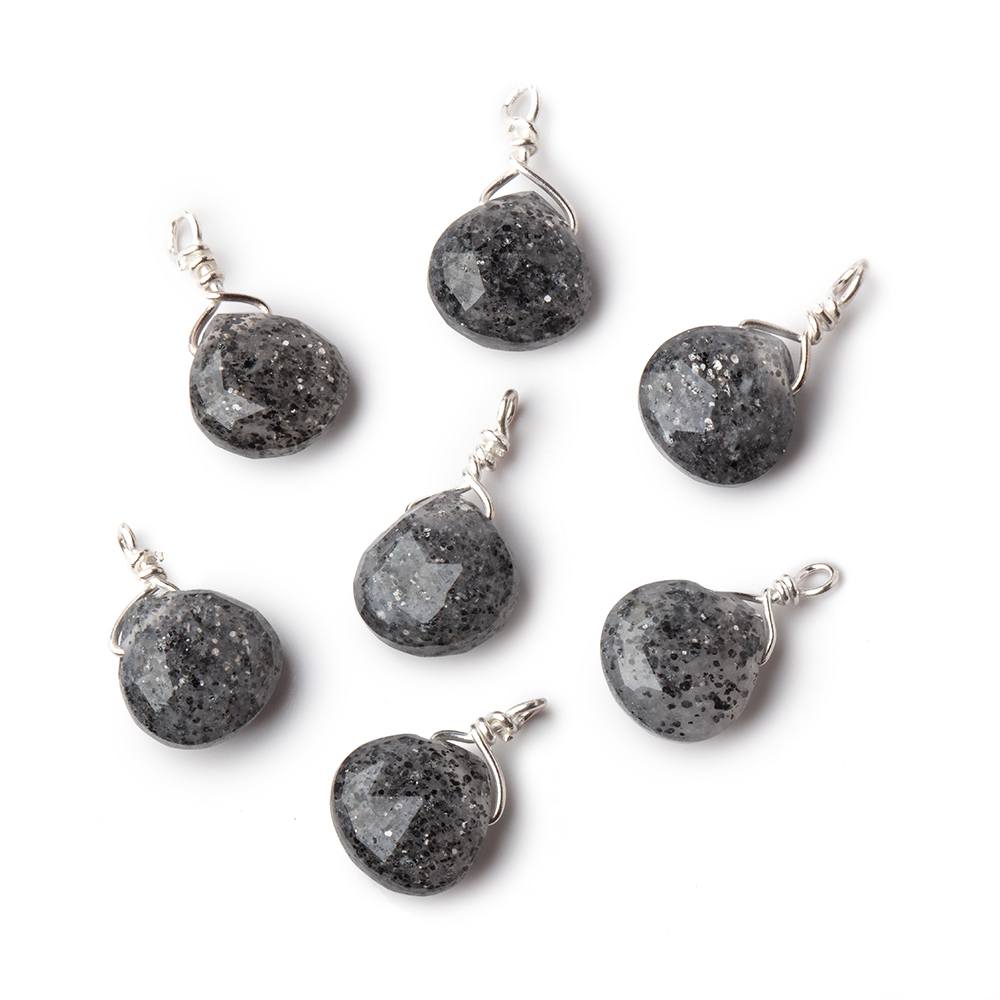 8mm Silver Wire Wrapped Celestial Quartz Faceted Heart 1 Focal Pendant