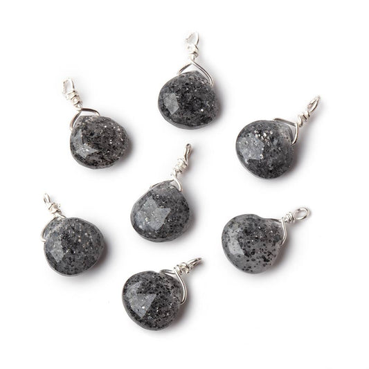 8mm Silver Wire Wrapped Celestial Quartz Faceted Heart 1 Focal Pendant