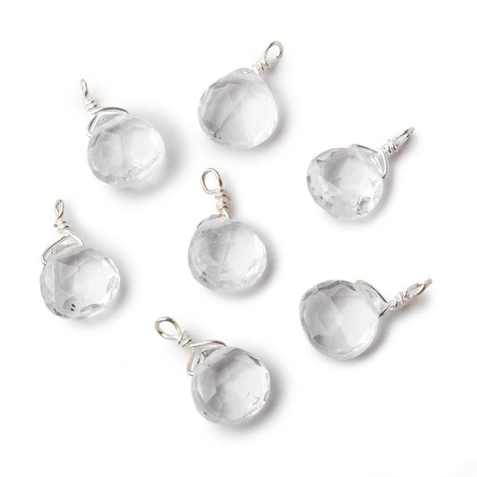 8mm Silver Wire Wrapped Crystal Quartz Faceted Heart 1 Focal Pendant