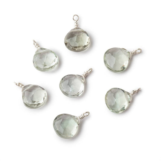 8mm Silver Wire Wrapped Green Amethyst Faceted Heart 1 Focal Pendant